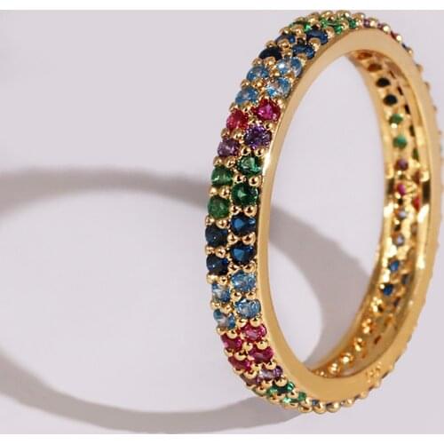 Wholesale Luxury Brand Ring Gold Band Crystal Woman Rings Fashion Streetwear Gift Rainbow Ring For Women 2021 Cz