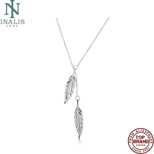 INALIS Geometric Double Leaves Pendant Necklaces For Women Copper Female Link Chain Necklace Anniversary Fashion Jewelry Best
