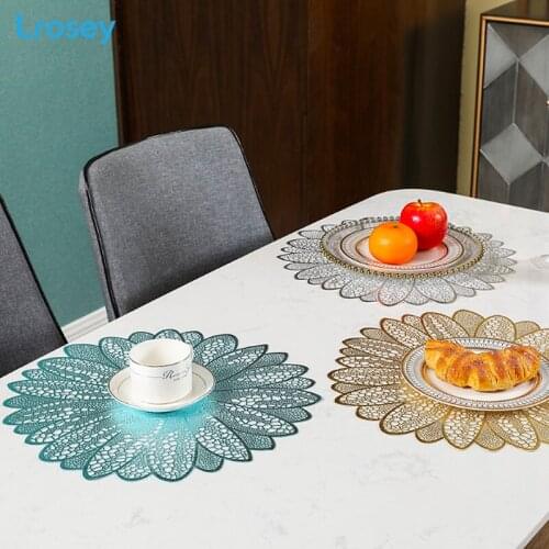 Sun flower Table placemats Bronzing Heat Insulation Coaster Coffee cup PVC waterproof mat pad for Home Decor Anti Slip table mat