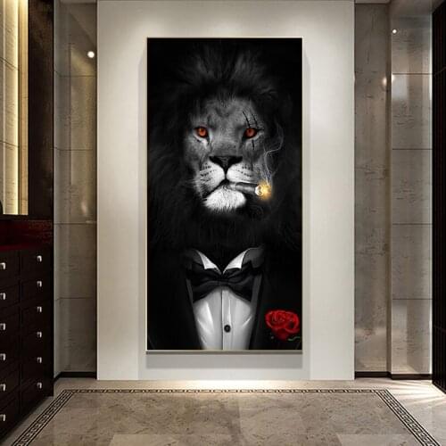 Funny Animal Lion Smoking Art Poster And Prints Canvas Art Painting Modern Pictures Wall for Living Room Home Decor