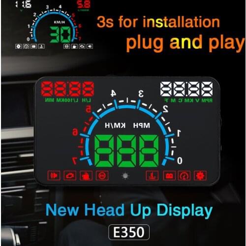 E350 5.8" Screen HUD Car Head Up Display Engine Fault Fuel Alarm Speedometer Windscreen Projector OBD2 Car Driving Speed Warning