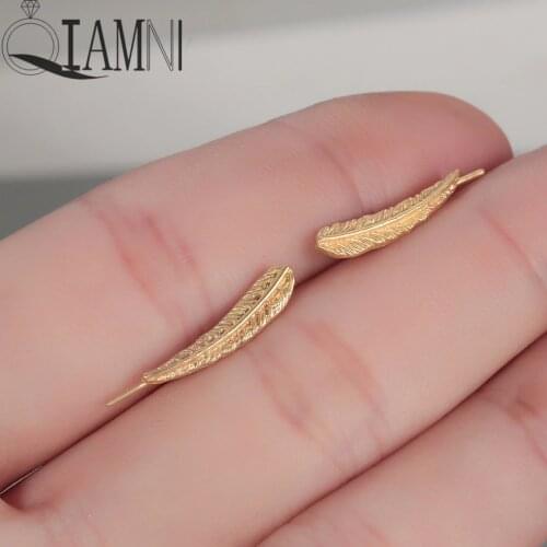 QIAMNI Boho Feather Wave Climber Ear Crawlers Piercing Earrings Birthday Lover Gift Leaves Earring for Women Pendientes Bijoux
