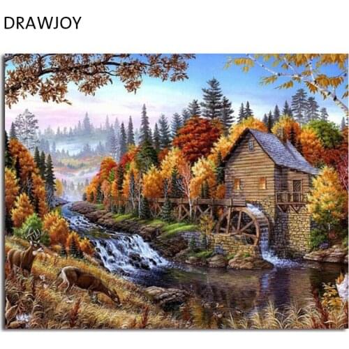 DRAWJOY Framed Landscape DIY Painting By Numbers On Canvas Acrylic Painting Wall Art For Living Room For Home Decor 40x50