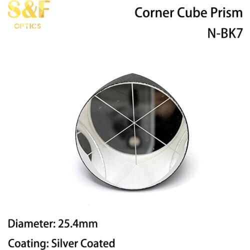 Superfine BK7 silver coated 1inch Corner Cube Prism, Plated 25.4mm Trihedral Retroreflector, 5 arc secs return Beam