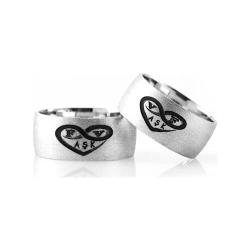 Silver Love Heart Letter Couple Wedding Rings