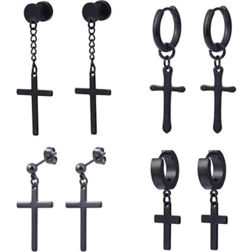 4 Pair/set Fashion Stainless Steel Earrings Men Women Cross Pendant Ear Stud Sets Hip Hop Teens Couples Earring Jewelry