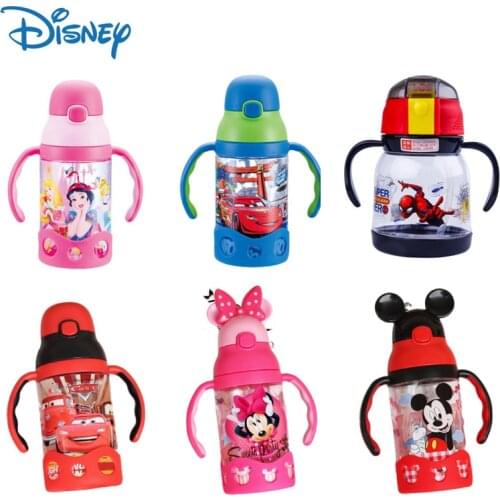 Disney Minnie Mickey Water Cup Cartoon Plastic Leakproof Clamshell Student Convenient Outdoor Children Sports Straw Bottle 400ML
