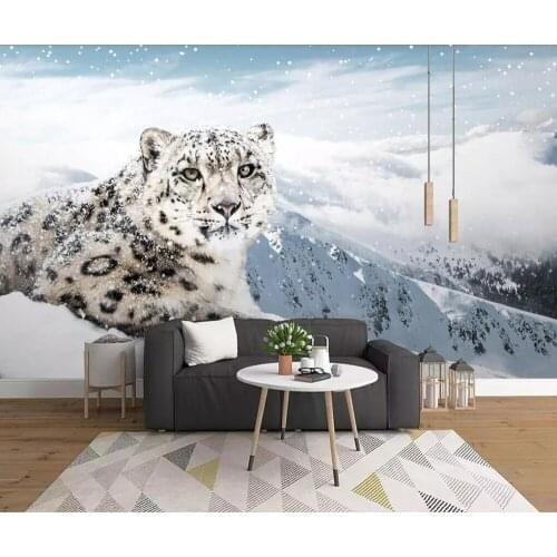 Modern snow leopard animals leopard landscape background wall painting