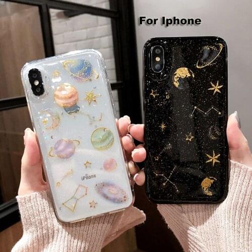 TPU Case For Iphone XS MAX XR X 7 8 PLUS 6 6S PLUS Soft Flexible Metal Glitter Moon Star Saturn Planet Shockproof Case Cover