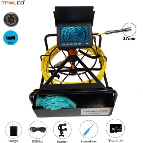 Waterproof 17mm Industrial Camera With 6pcs LED 10-50m Cable 4.3" LCD Monitor Drain Pipe Video Inspection Camera System With DVR