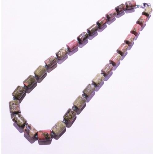 1 Strand/28Pcs 13x10mm Fashion DIY Jewelry Natural Green Unakite Jasper Cylindrical Shape Pendant Necklace Length 210mm S1112