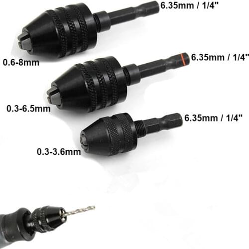 0.3-3.6/0.3-6.5/0.6-8mm Keyless Drill Chuck Clamp 1/4 Inch Hex Shank Quick Change Adapter Converter Tool