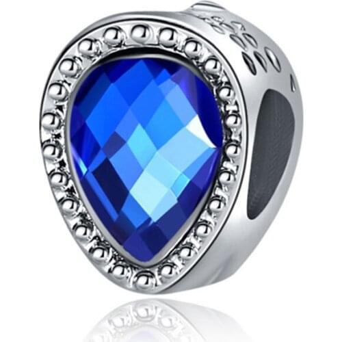 1Pcs New Pretty Blue Water Drop Pendant DIY Beads Suitable for Original Pandora Charm Bracelet Ladies Jewelry Making Gifts