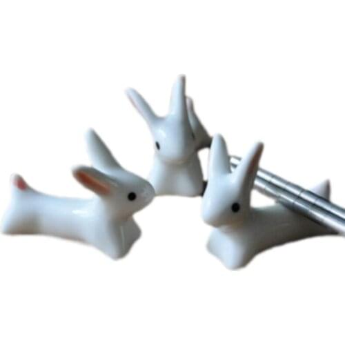 10pcs/set Japanese Style White Rabbit Chopstick Holder Solid Chopstick Rest Ceramic Crafts Kitchen Tableware