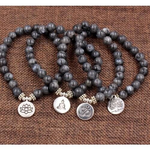 8mm hcf2 elastic adjusted Charm nature stone bead Reiki Frosted agate Onyx Lotus life tree Buddha head Bracelet