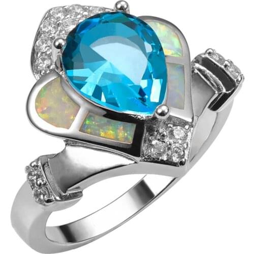 White Fire Opal Simulated Aquamarine 925 Sterling Silver Ring Beautiful Jewelry Size 6 7 8 9 10 R1415