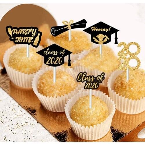 Glitter Gold Bachelor Cap Cake Topper Class Of 2020 Cupcake Topppers Congraduats Grad Balloons Graduation Party Decor Supplies