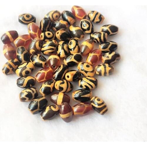 20pcs/lot Agate Beads Black Earthen Gold Line DZI BEAD 8*12mm Tiger Teeth 2 eyes Lotus Ruyi men&women jewelry DIY Free Shipping
