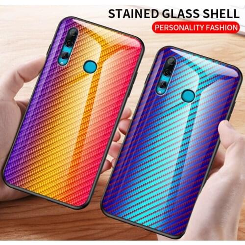 For Huawei Y7 Y9 Prime Case Carbon Fiber pattern Tempered Glass Phone Cover For Huawei Y6 Y7 Pro Y5 2019 Case Anti-fall Coques