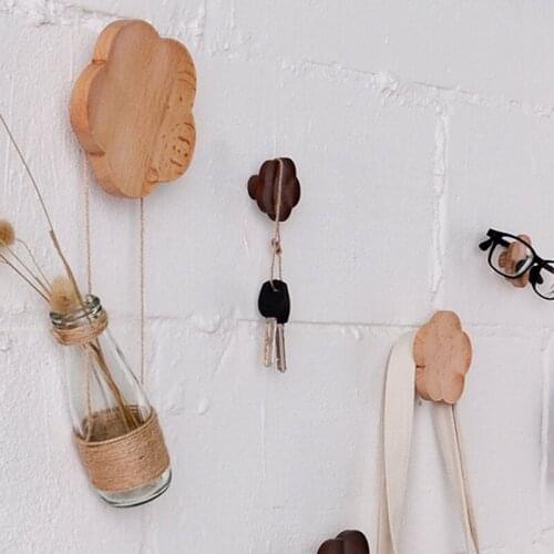 Flower Floral Nordic Wooden wood Modern Design Wall clothes Robe Hook Coat Racks corridor Hook Rails Decor Japanese American