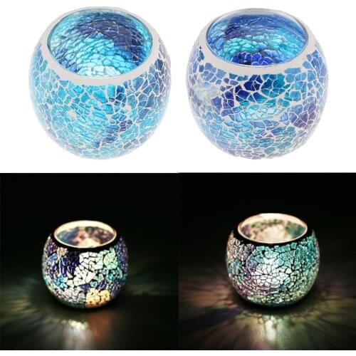 2Pcs Vinatge Mosaic Glass Candle Holder Votive Candles Tea Lights Holder Blue Candlestick Bowl Candle Cups Set Home Decor Props
