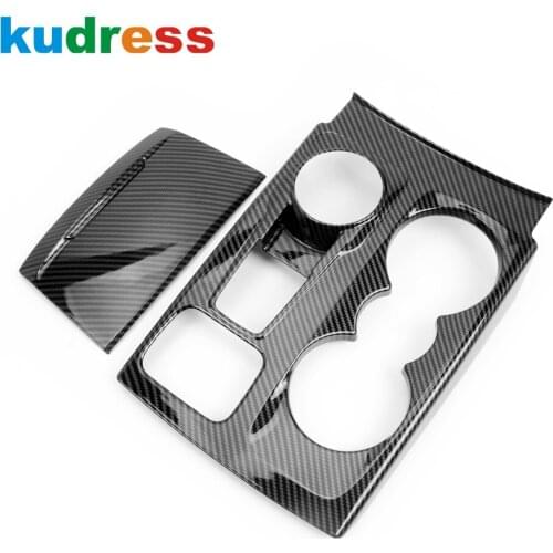 For Ford Kuga Escape 2020 2021 Carbon Fiber Car Interior Gear Shift Cover Trim Water Cup Holder Frame Trims Accessories LHD
