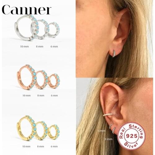 Hot Sale 925 Sterling Silver Hoop Earrings Classic Charm Turquoise Huggie Earrings For Women Daily Accessories pendientes W4