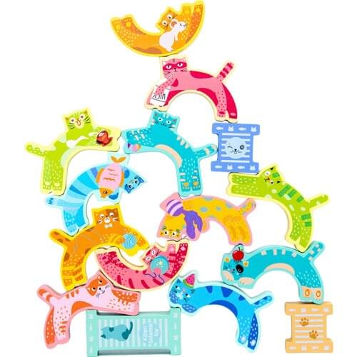 Stacking Toys Kitten Balance Building Blocks DIY Stack Educational Toys for Children Board Games Kids Adults