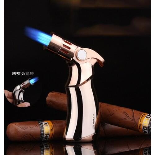 Jobon Four Straight Desktop Welding Torch Cigar Lighter Windproof Barbecue Outdoor Creative Personality Metal Igniter