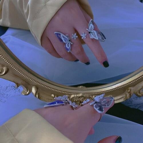 Statement Flower Butterfly Open Rings For Women New Trends Jewelry Personality Crystal Big Ring Adjustable Bijoux