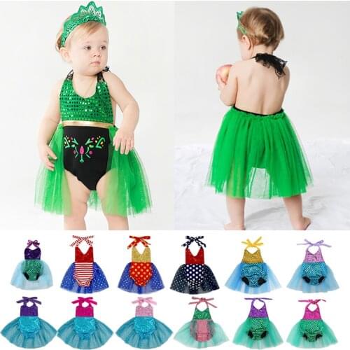 Baby Girls Sequins Mermaid Romper Toddler Summer Princess Fancy Clothing Infnat Coslpay Frock Girl Birthday Tutu Backless Romper