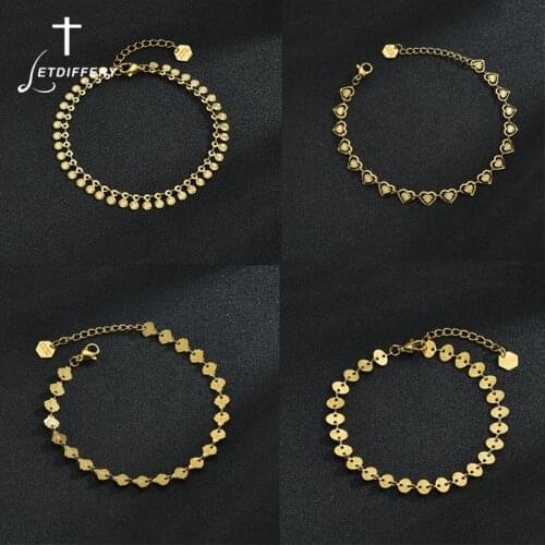 Letdiffery Elegant Heart Flowers Chain Bracelets 7 Styles Golden Stainless Steel Vintage Women Jewelry New Design Gifts