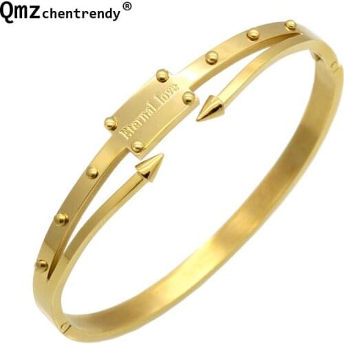Hot selling Stainles Steel Conical Double Arrow Bracelets Bangles Eternal love rivet Nail Cuff Bracelet For Women Jewelry