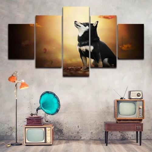 Animal Picture Modular 5 Pcs Husky Dog Canvas Painting No Frame HD Print Poster Modern for Living Room Home Decoration Wall Art