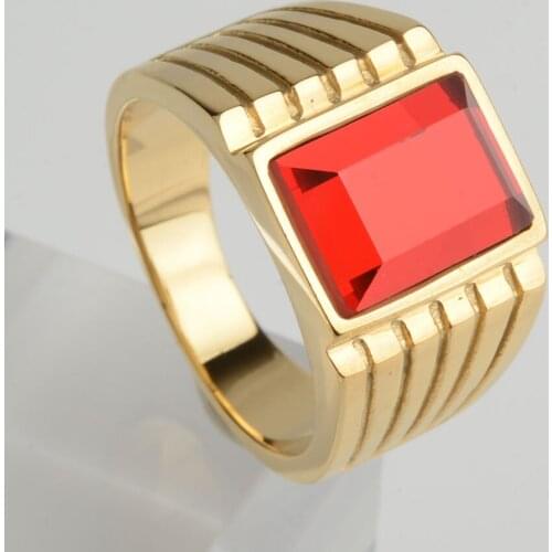 Rock Punk Ring Gold-color Large Black / Green / Red / Blue Big Stone Ring Men Jewelry Cool School Party Rings перстень мужской