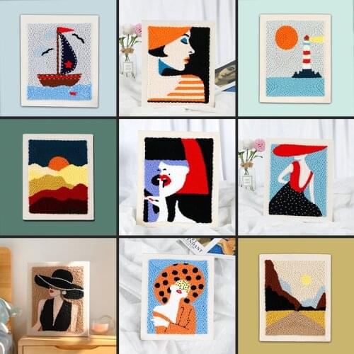 Russian Poking Embroidery Material Package Punch Needle Embroidery Sets Wool Weaving Set Fashion Girl DIY Pattern Embroideried