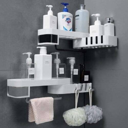 Non-perforated Kitchen Bathroom Storage Rack Wall-mounted Rotatable Toilet Wash Rack Corner Shelf Storage rack