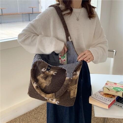 New Plush Bear Vest Bag Korean Retro Cute Girls Student Shoulder Bags Faux lamb wool women bags designer bag purses and handbags