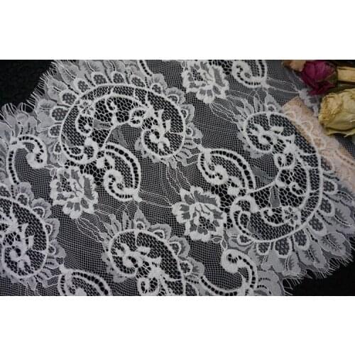 New Brand 14.2" Wide Lace Fabric On Mesh Flower Print Lace Trim Embroidered Eyelash Lace For Bridal Veil Lace Ribbon For Sewing