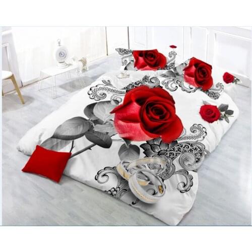New Beautiful 3D Flower Rose Feast Pattern Bedding Set Bed sheets Duvet Cover Bed sheet Pillowcase 4pcs/set 19