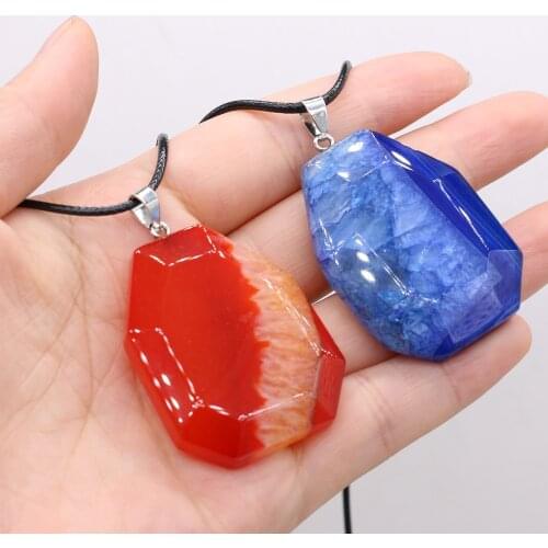 Natural Semi-precious Stone Crystal Agates Pendant Necklace Faceted Clear Quartz Charms Leather Rope Chain Necklaces Jewelry