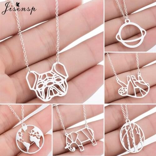 Lovely French Bulldog Pendant Necklace Women Statement Jewelry Vintage Origami World Map Necklaces Punk Animal Choker Gifts