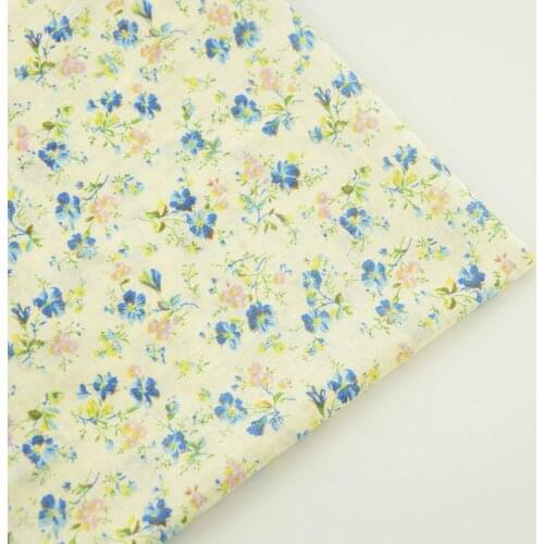 New Arrival Light Yellow 100% Cotton Plain Fabric Lovely Blue Flower for Beginners Practice Curtain Pillow Tilda Doll Patchwork