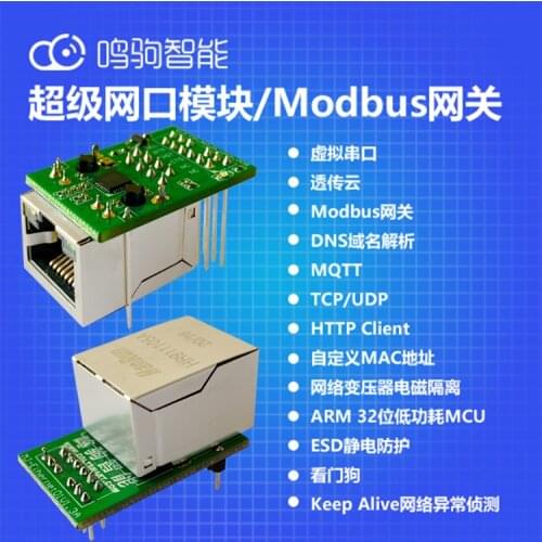 Serial TTL to Ethernet Port RJ45 Ethernet Transparent Transmission Module Modbus Gateway TCP/RTU/ASCII Conversion