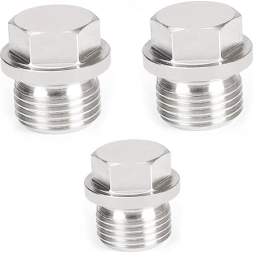 304 Stainless Steel Solid Countersunk Plug With Hex Flange Head 1/8" 1/4" 3/8" 1/2" 3/4" 1" 1-1/4" 1-1/2" 2" BSPP Male Thread