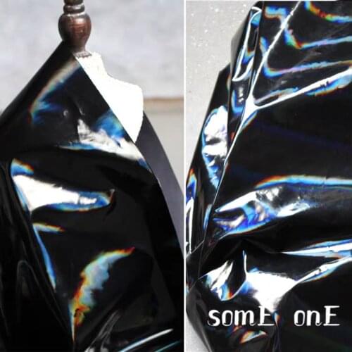 Pu Rainbow Fabric Colorful Bright Black Mirror Reflective Waterproof DIY Background Decor Down Coat Clothing Designer Fabric