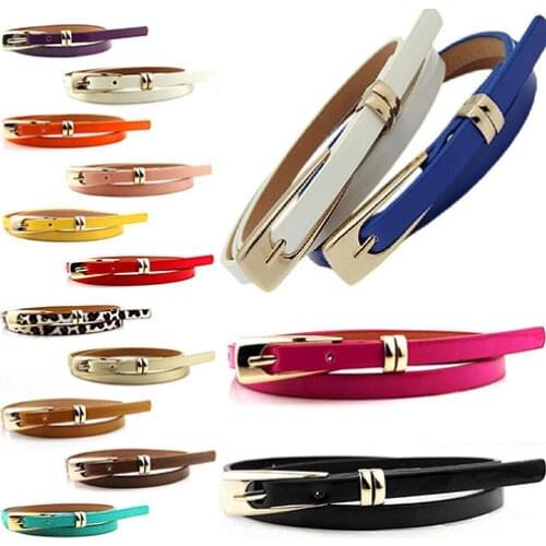 Fashion Womens Belt Candy Color All-match Faux Leather Buckle Skinny Belt Thin Waistband Sash Dress Pant Accessories