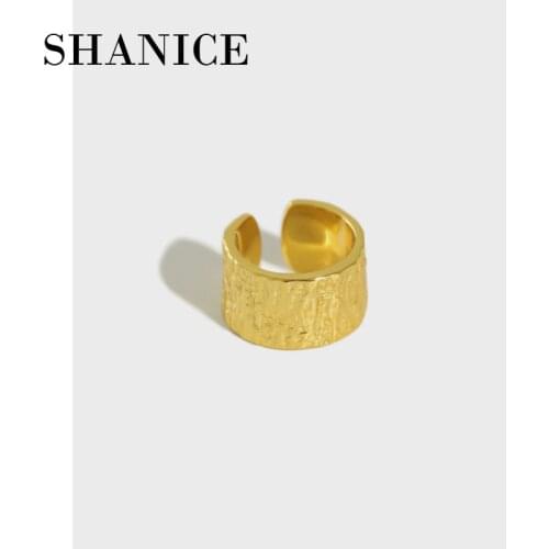 SHANICE Wide S925 Sterling Silver Ear Cuff Non Pierced Clip Earring Trendy Punk Small Flower Carved Irregular Bump Foil Shape