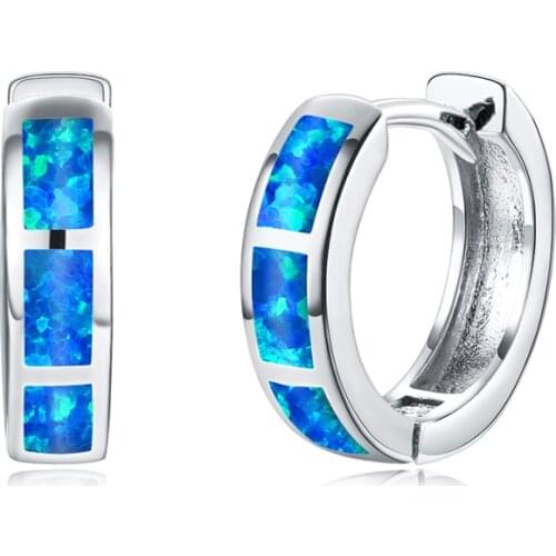 Vintage Female Blue White Opal Earring Rose Gold Silver Color Wedding Earrings Trendy Bride Round Hoop Small Earrings For Women