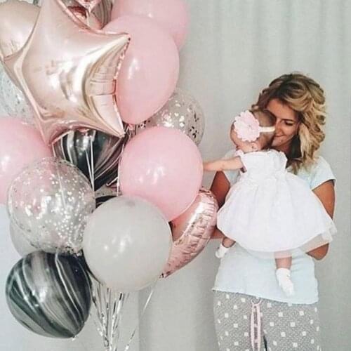 1set 18inch Star Heart Foil Balloons Silver Confetti Marble Latex Helium Balloon Baby Shower Kids Birthday Party Decor Gift